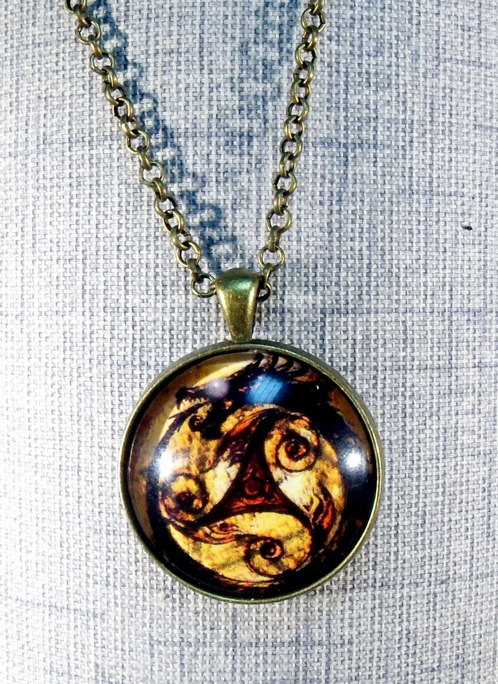 Nordic Dragon Triskelion Round Pendant Necklace