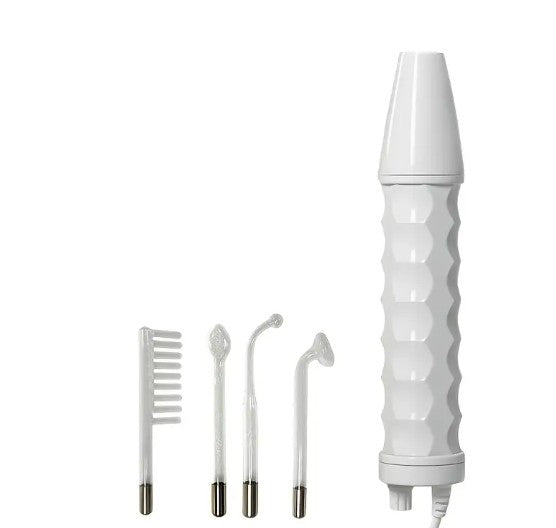 White electro-wand device with multiple attachments on a white background