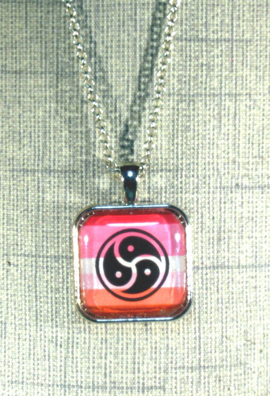 Lesbian Pride w/Triskelion Square Pendant Necklace