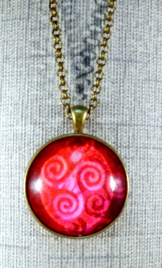 Red Triskelion Round Pendant Necklace