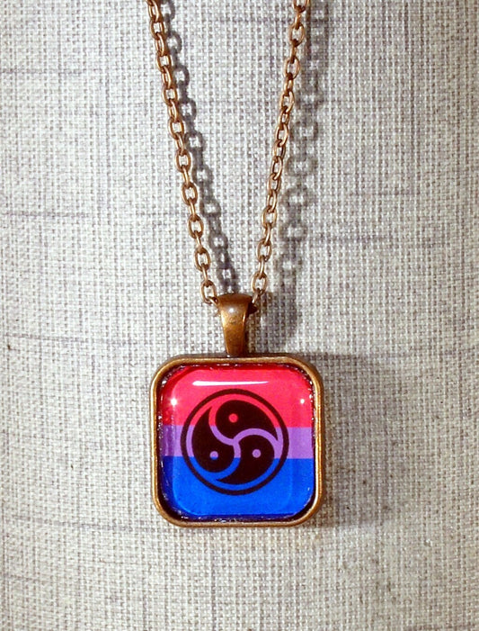 Bisexual Pride w/Triskelion Square Pendant Necklace